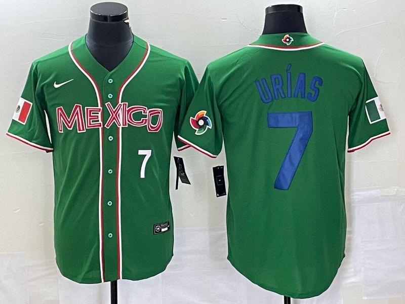 Men 2023 World Cub Mexico 7 Urias Green blue Nike MLB Jersey8